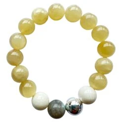 Yellow Calcite Beaded Bracelet Silver Semi Precious Natural