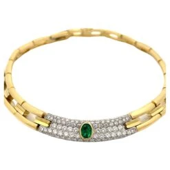 Damiani Emerald And Diamond Necklace 18k Yellow Gold