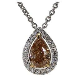 Unknown GIA Certified Natural Yellow Pear Diamond .42 Carat TW Gold Drop Pendant