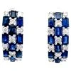 Unknown Alternating Sapphire And Diamond Huggie Earrings In 18k White Gold
