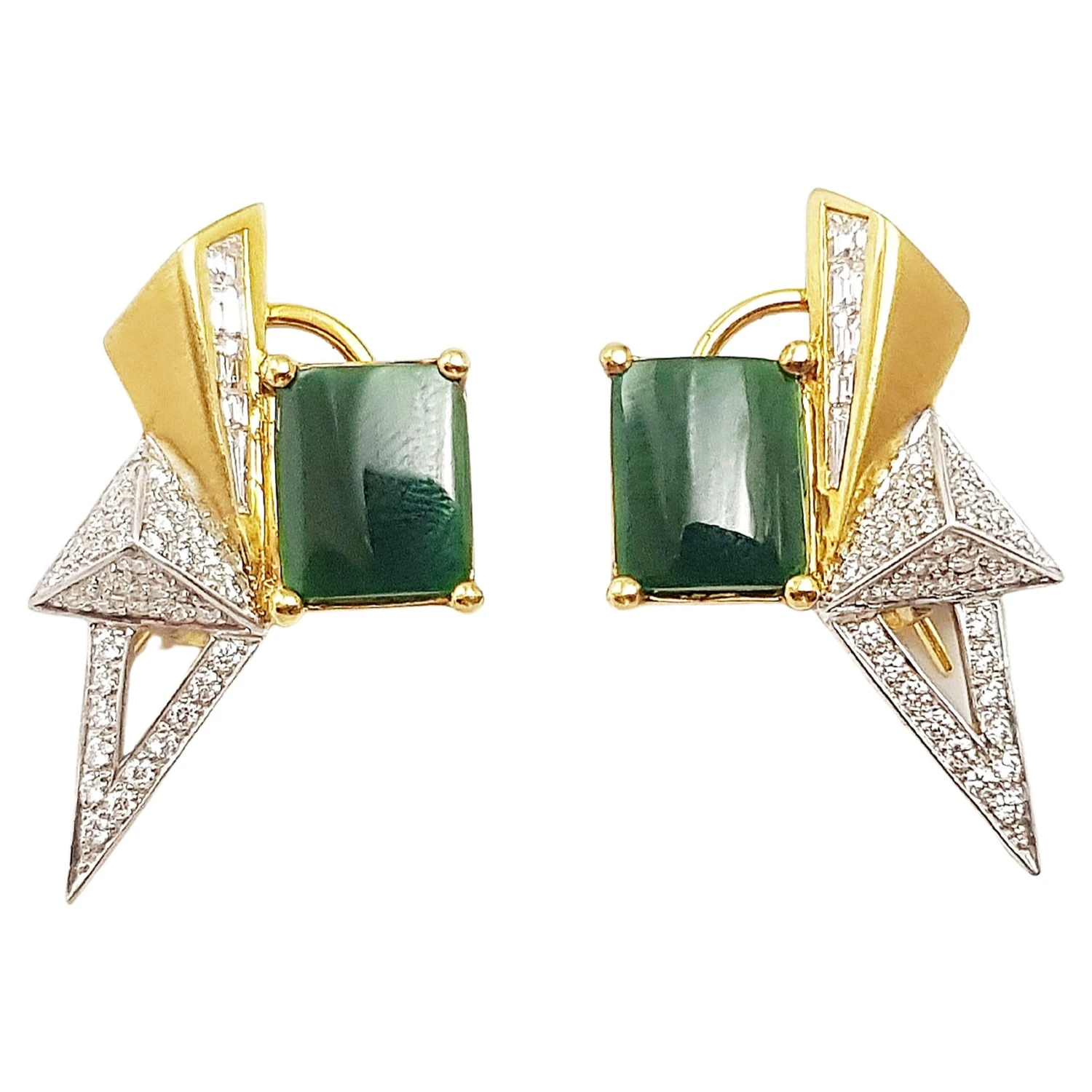 Jade With Diamond Origami Earrings Set In 18 Karat Gold 3 Jade With Diamond Origami Earrings Set In 18 Karat Gold