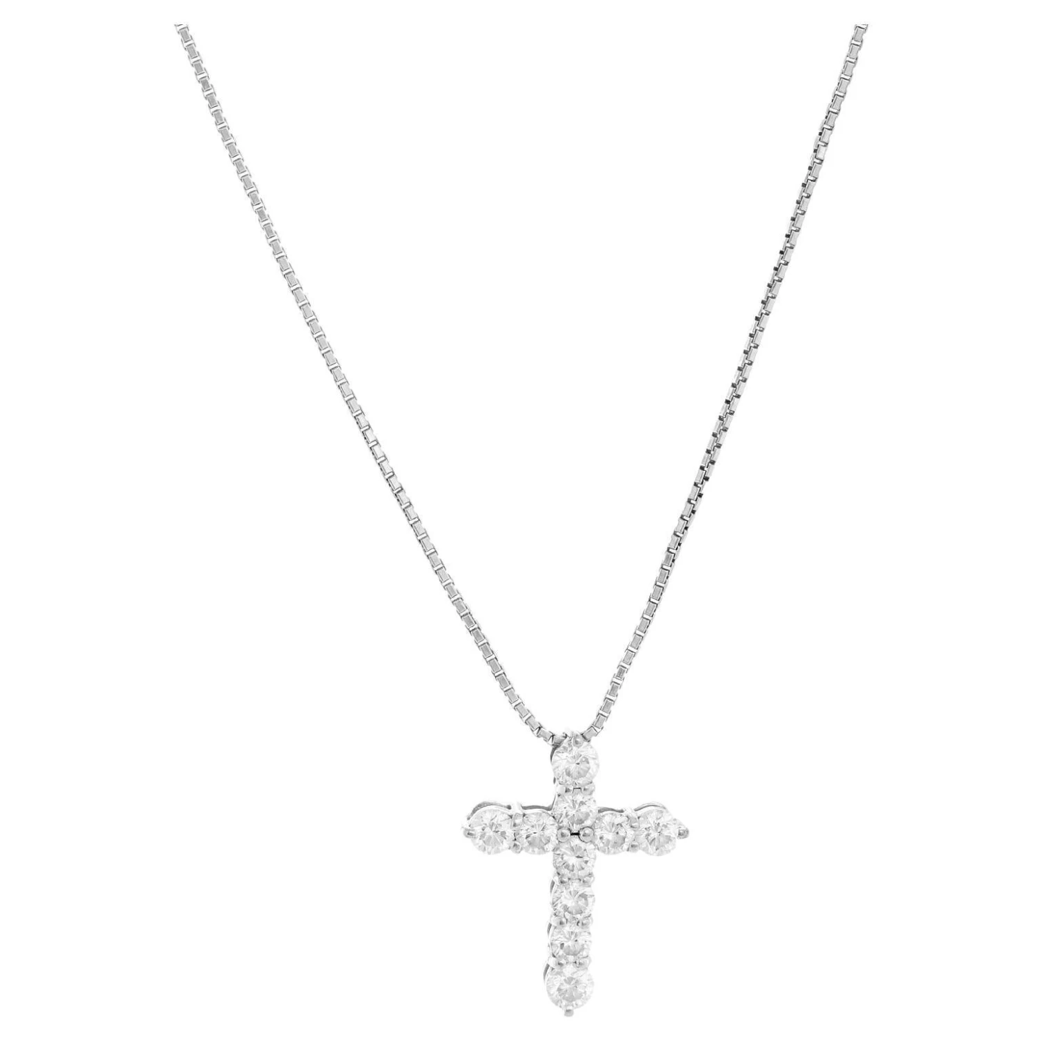 Unknown 18k White Gold Diamond Cross Necklace 3 Unknown 18k White Gold Diamond Cross Necklace