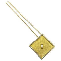 Georgios Collection 18 Karat Yellow Gold Diamond Square Pendant With Chain