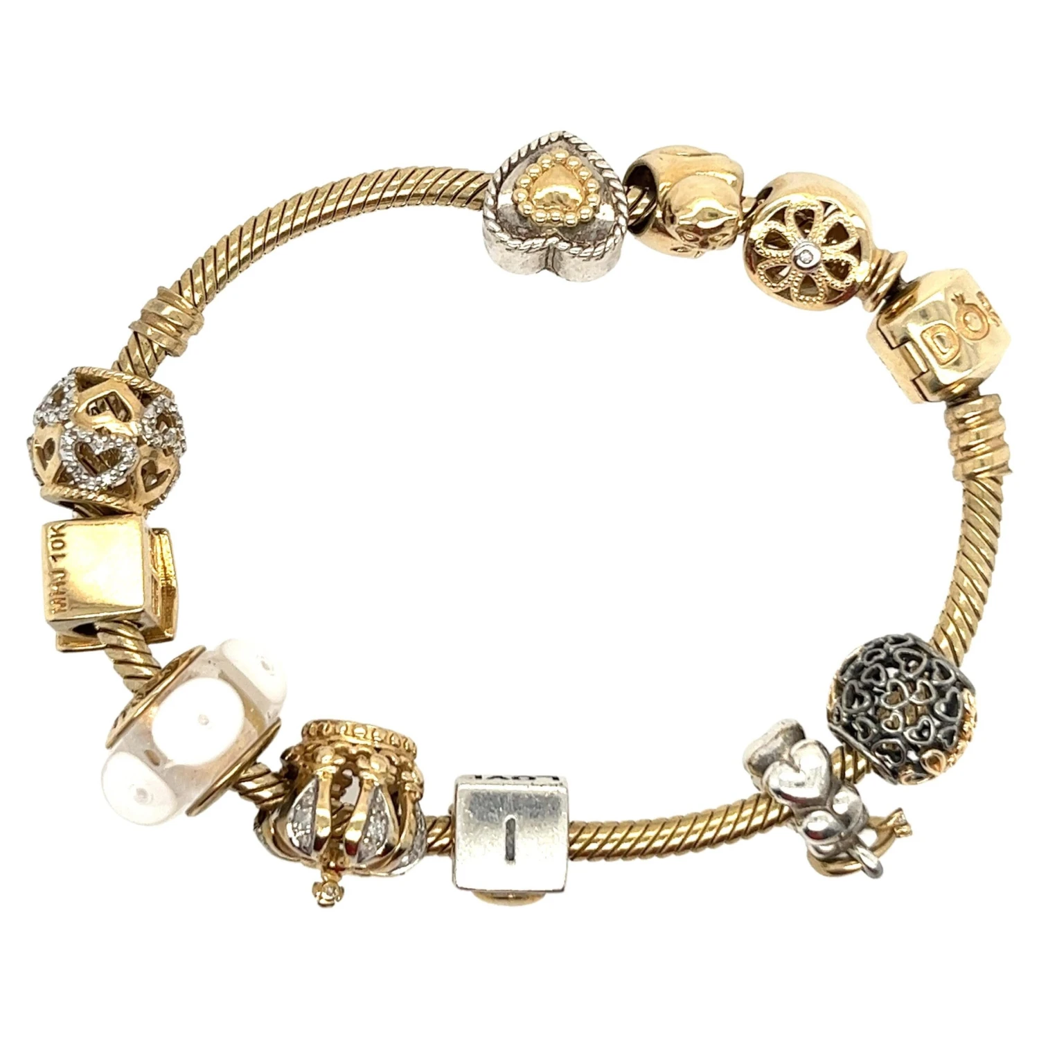 Pandora 14k Gold Charm Bracelet With 10 Charms 3 Pandora 14k Gold Charm Bracelet With 10 Charms