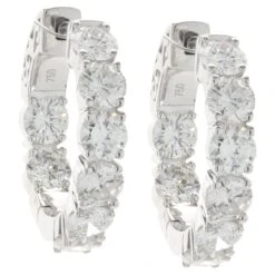 Unknown 18 Karat White Gold Diamond Inside Outside Hoop Earrings