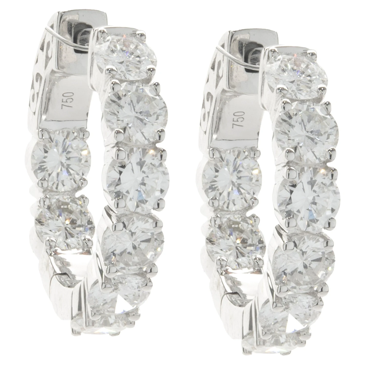 Unknown 18 Karat White Gold Diamond Inside Outside Hoop Earrings 3 Unknown 18 Karat White Gold Diamond Inside Outside Hoop Earrings