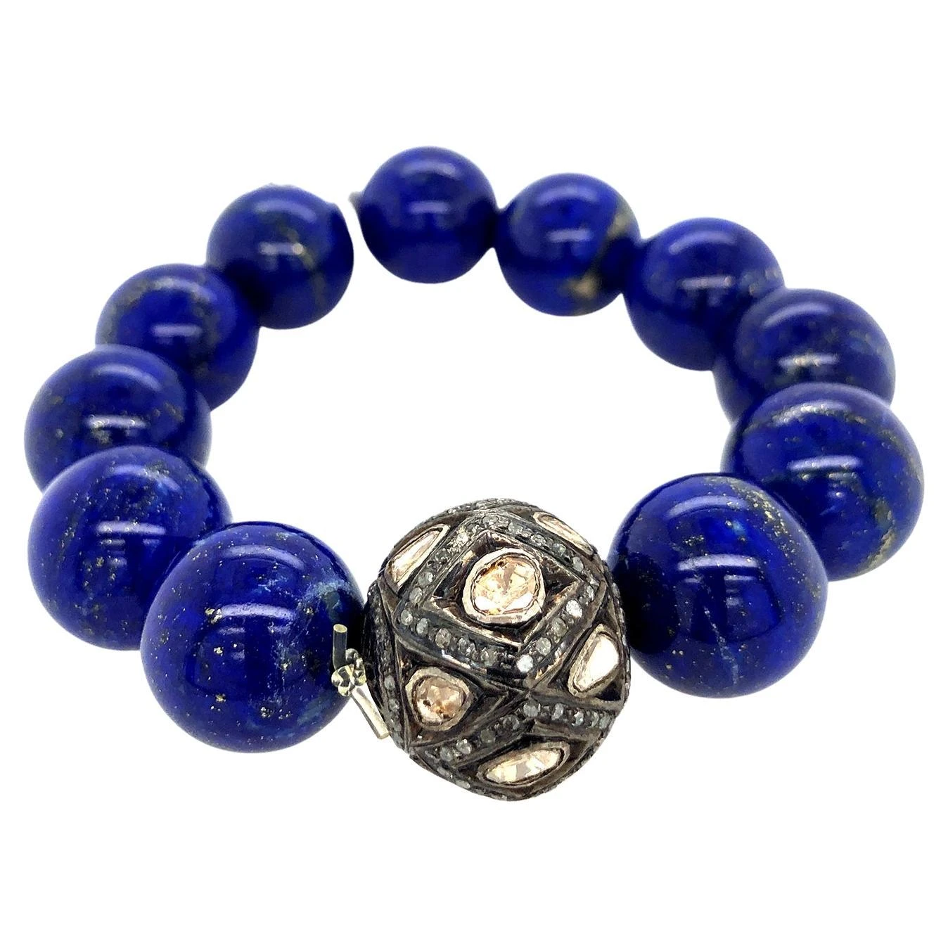 Lapis & Rose Cut Diamond Ball Beaded Bracelet 3 Lapis & Rose Cut Diamond Ball Beaded Bracelet