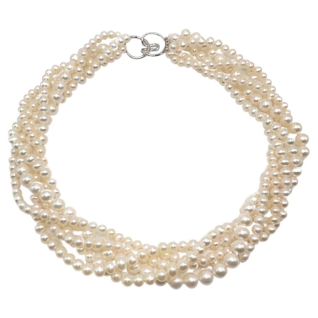 Beautiful Fresh Water Cultured Pearl Torsade / Twist Necklace, 17", Ster. Silver 3 Beautiful Fresh Water Cultured Pearl Torsade / Twist Necklace, 17", Ster. Silver