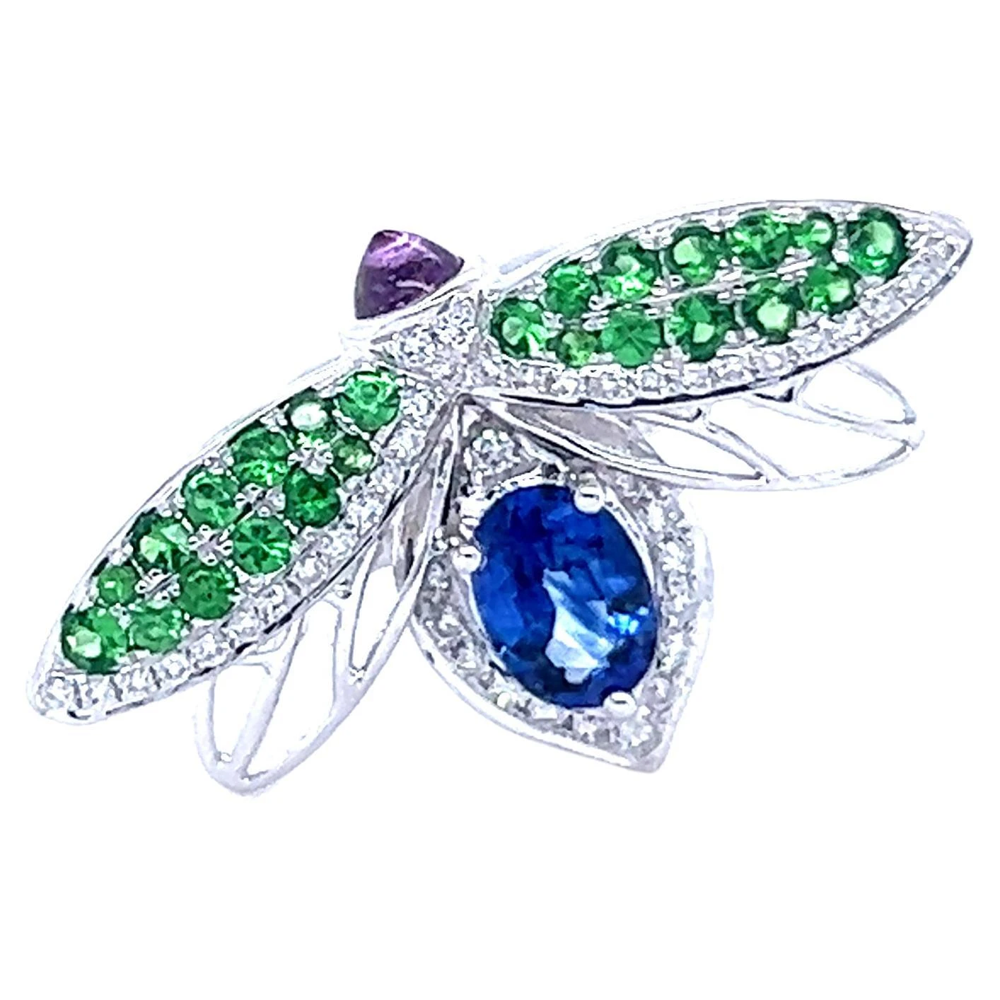 18k White Gold Green Garnet Bee Ring 3 18k White Gold Green Garnet Bee Ring