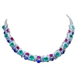 Amazing Necklace With 32.86 Carats Of Emeralds, Rubies, Sapphires And Diamonds