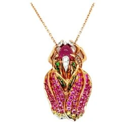 18 K Rose Gold Tourmaline Diamonds Bug Pendant Necklace