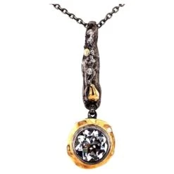4.13 Carat White Topaz Diamond Sterling Silver Yellow Gold Pendant Necklace