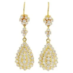 Marvelous 18k Yellow Gold Drop Earrings W/ 2ct Natural Diamonds IGI Certificate