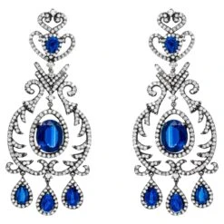 Unknown Kyanite Earrings 9.85 Carats With Diamonds 3.80 Carats Silver