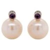 Fei Liu Amethyst And Pearl 18 Karat Gold Textured Stud Earrings