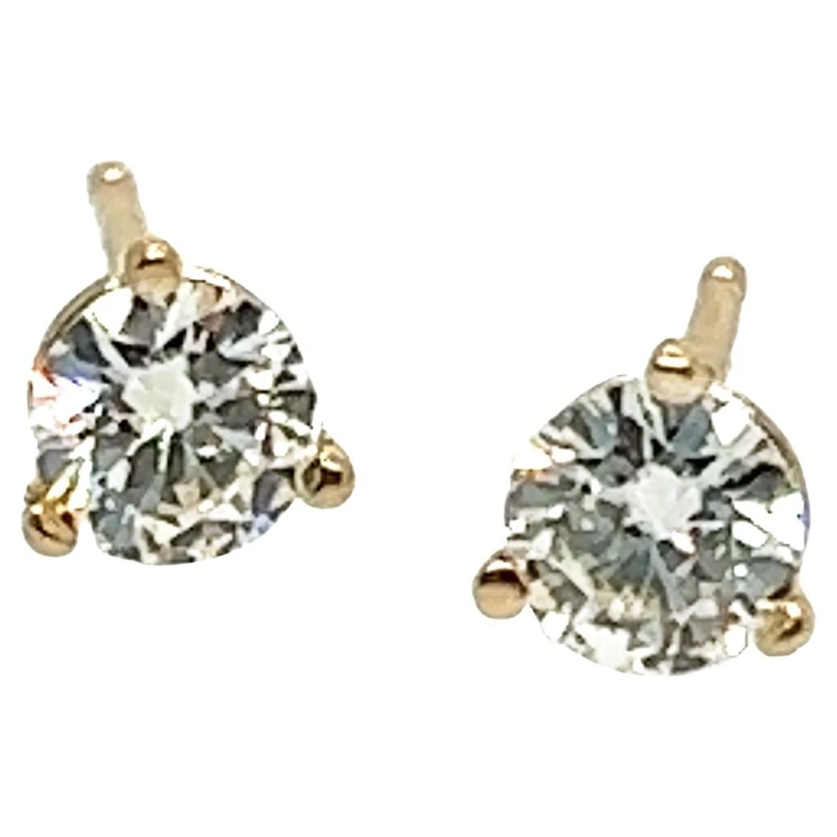 Unknown Diamond Round Brilliant Cut Stud Earrings .50ct 14k Yellow Gold 1/2 Carat 3 Unknown Diamond Round Brilliant Cut Stud Earrings .50ct 14k Yellow Gold 1/2 Carat