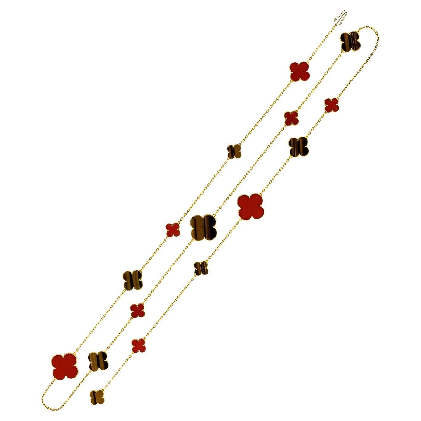 Van Cleef & Arpels Magic Alhambra 16 Motifs Tiger Eye And Carnelian Long Necklac 3 Van Cleef & Arpels Magic Alhambra 16 Motifs Tiger Eye And Carnelian Long Necklac