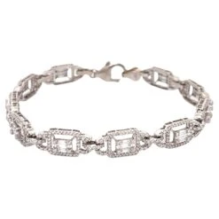 Unknown Baguette And Round Cut Diamond Bracelet 18k White Gold