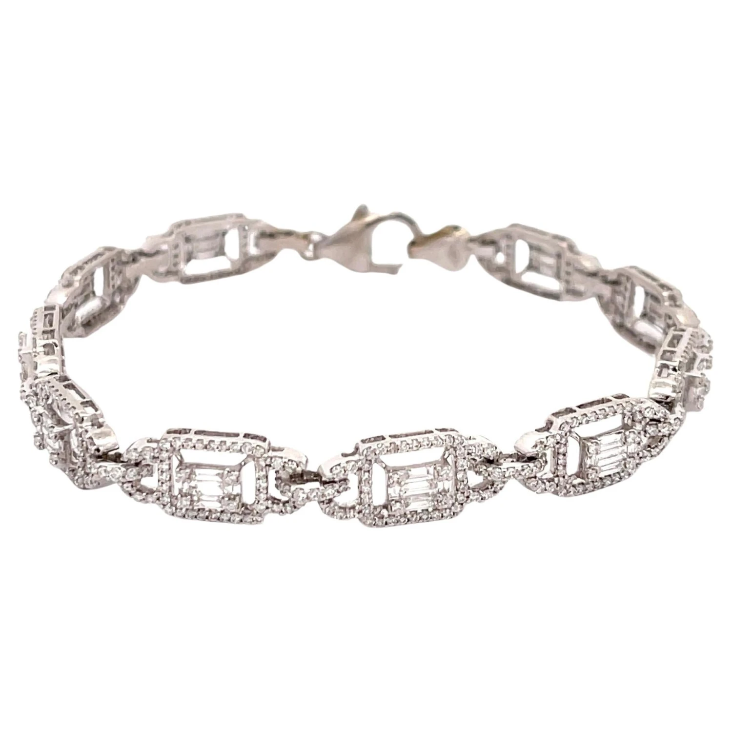 Unknown Baguette And Round Cut Diamond Bracelet 18k White Gold 3 Unknown Baguette And Round Cut Diamond Bracelet 18k White Gold