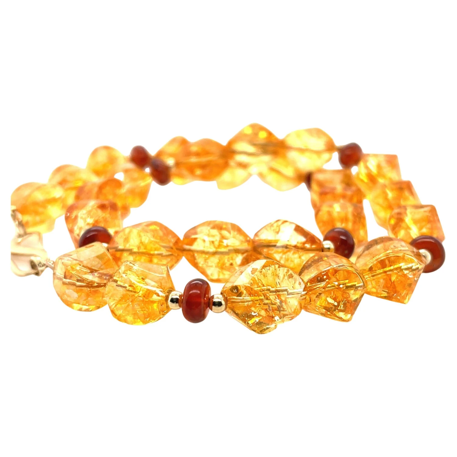 Faceted Citrine Nugget Beaded Necklace With Garnets And Yellow Gold 4 Faceted Citrine Nugget Beaded Necklace With Garnets And Yellow Gold – Image 2