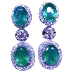 Amazing 8.17 Carats Of Zambia Emeralds And Diamonds On Earrings