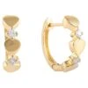 Dainty Love Heart Diamond Huggie Hoop Earrings In 14Karat Solid Yellow Gold