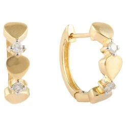 Dainty Love Heart Diamond Huggie Hoop Earrings In 14Karat Solid Yellow Gold