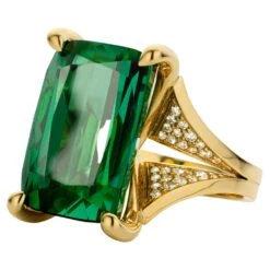 Cober “Stunning Green” Ring With An 8.09 Ct Tourmaline And 56 Diamonds In Stock