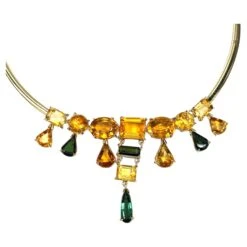 Unknown Citrine Tourmaline 14k Yellow Gold Choker Necklace