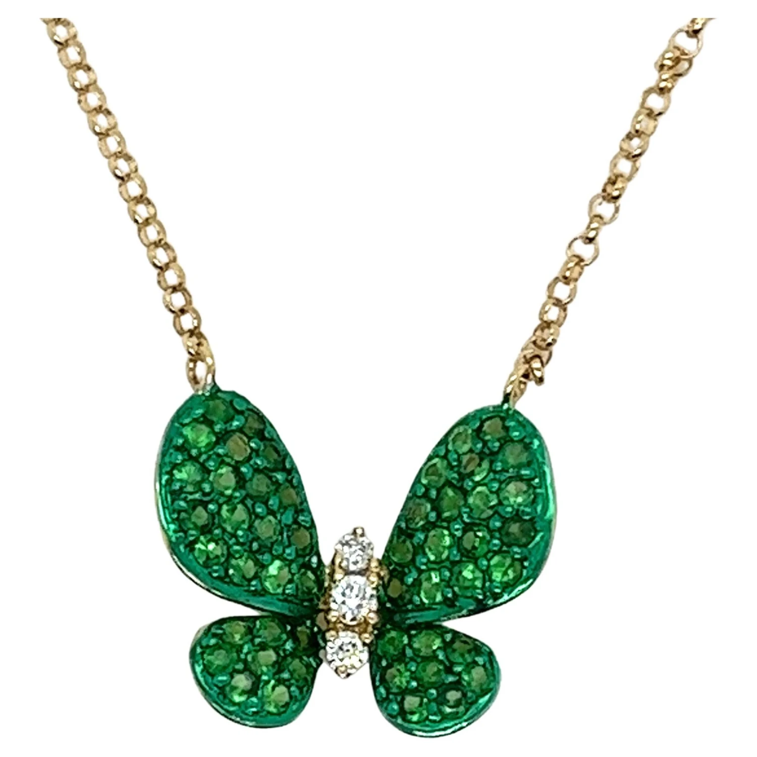 Unknown Tsavorite Butterfly Necklace In 18 Karat Yellow Gold 3 Unknown Tsavorite Butterfly Necklace In 18 Karat Yellow Gold