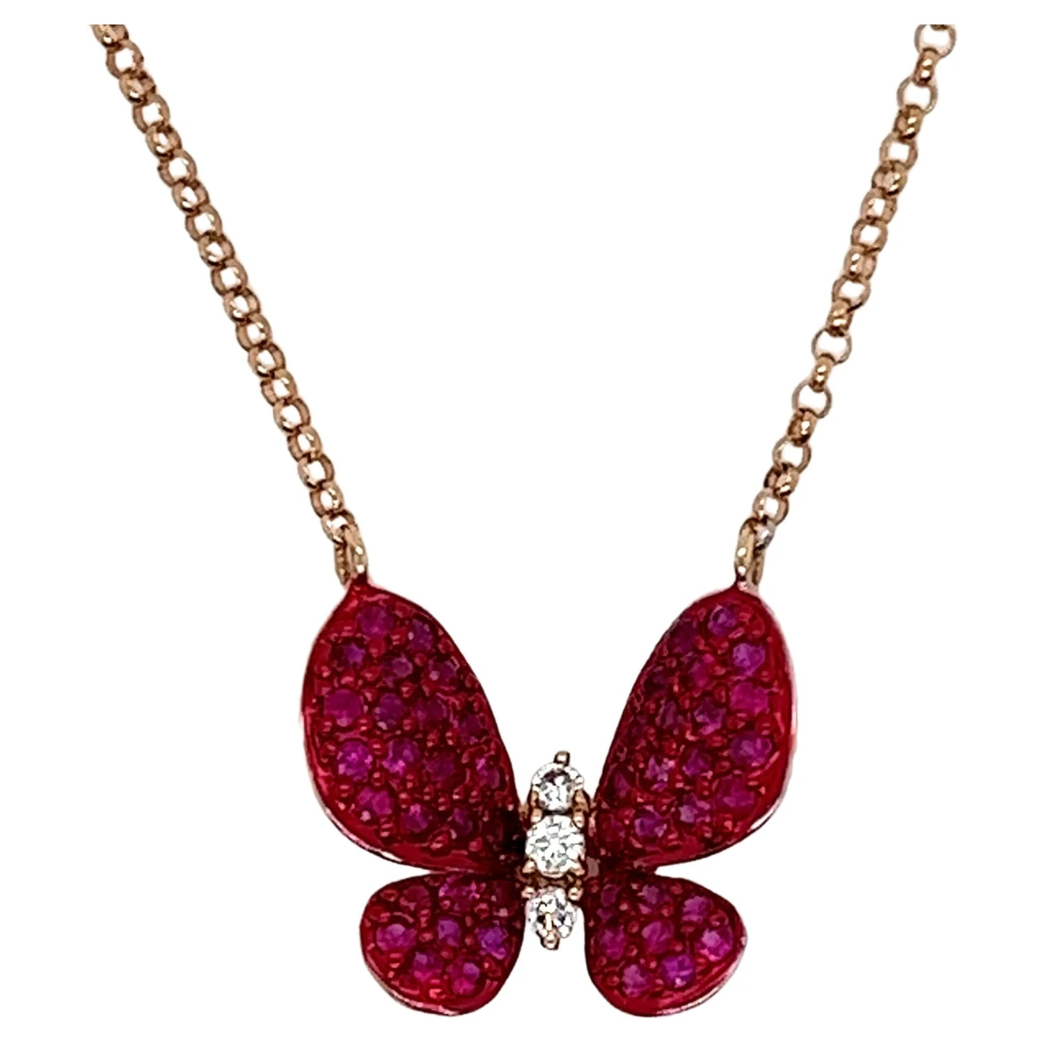 Unknown Ruby Butterfly Necklace In 18 Karat Rose Gold 3 Unknown Ruby Butterfly Necklace In 18 Karat Rose Gold