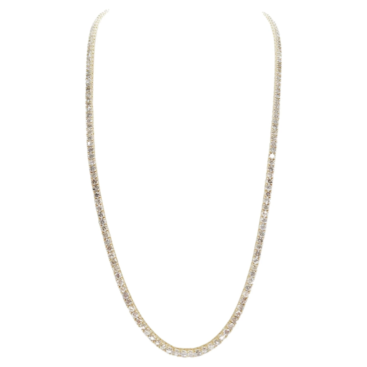 19.80 Carat Round Brilliant Cut Diamond Tennis Necklace 14 Karat Yellow Gold 3 19.80 Carat Round Brilliant Cut Diamond Tennis Necklace 14 Karat Yellow Gold