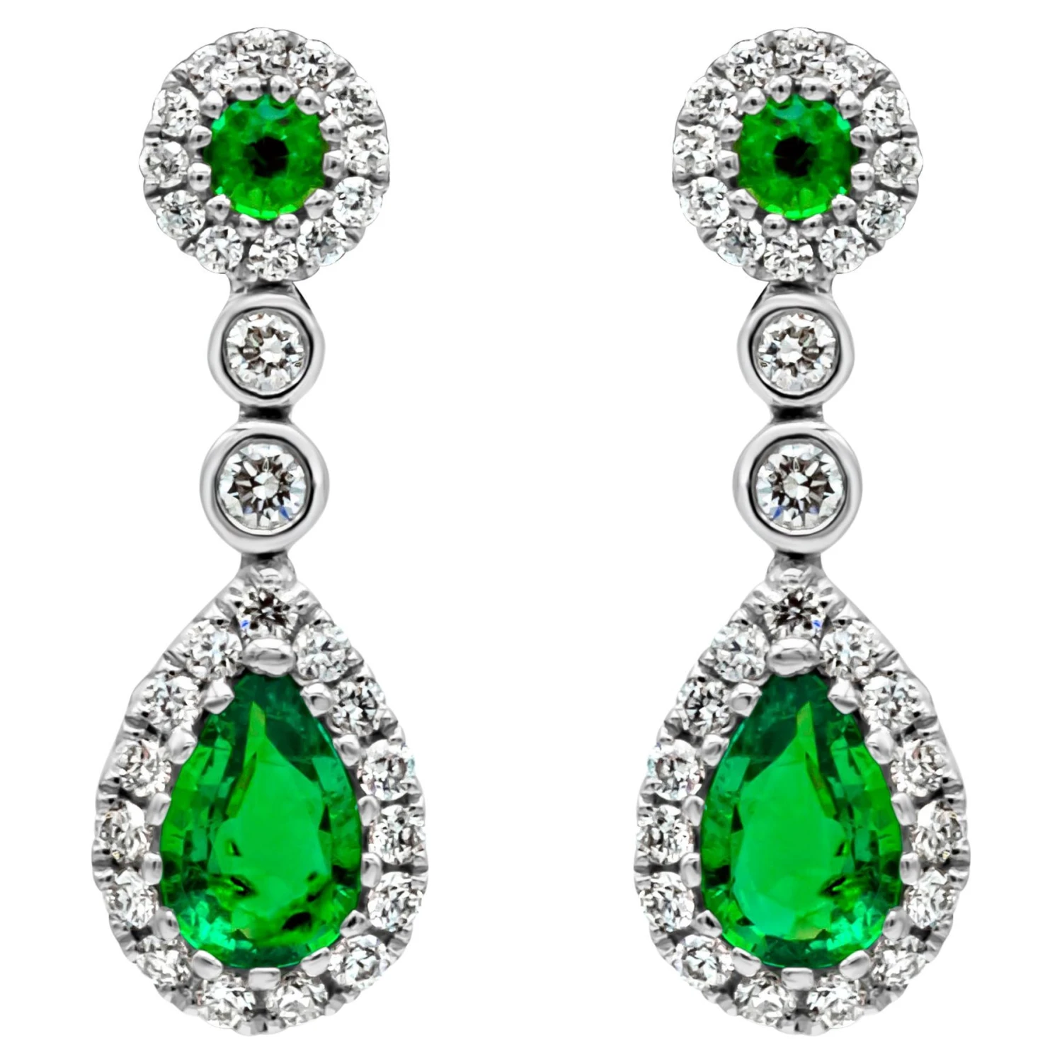 0.66 Carats Total Mixed Cut Colombian Green Emerald & Diamond Dangle Earrings 3 0.66 Carats Total Mixed Cut Colombian Green Emerald & Diamond Dangle Earrings