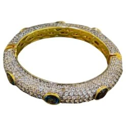 Bochic “Capri” London Topaz & White Zircon Bangle Set In 22k Gold & Silver