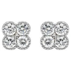 Roman Malakov 0.75 Carats Total Brilliant Round Cut Diamond Clover Stud Earrings