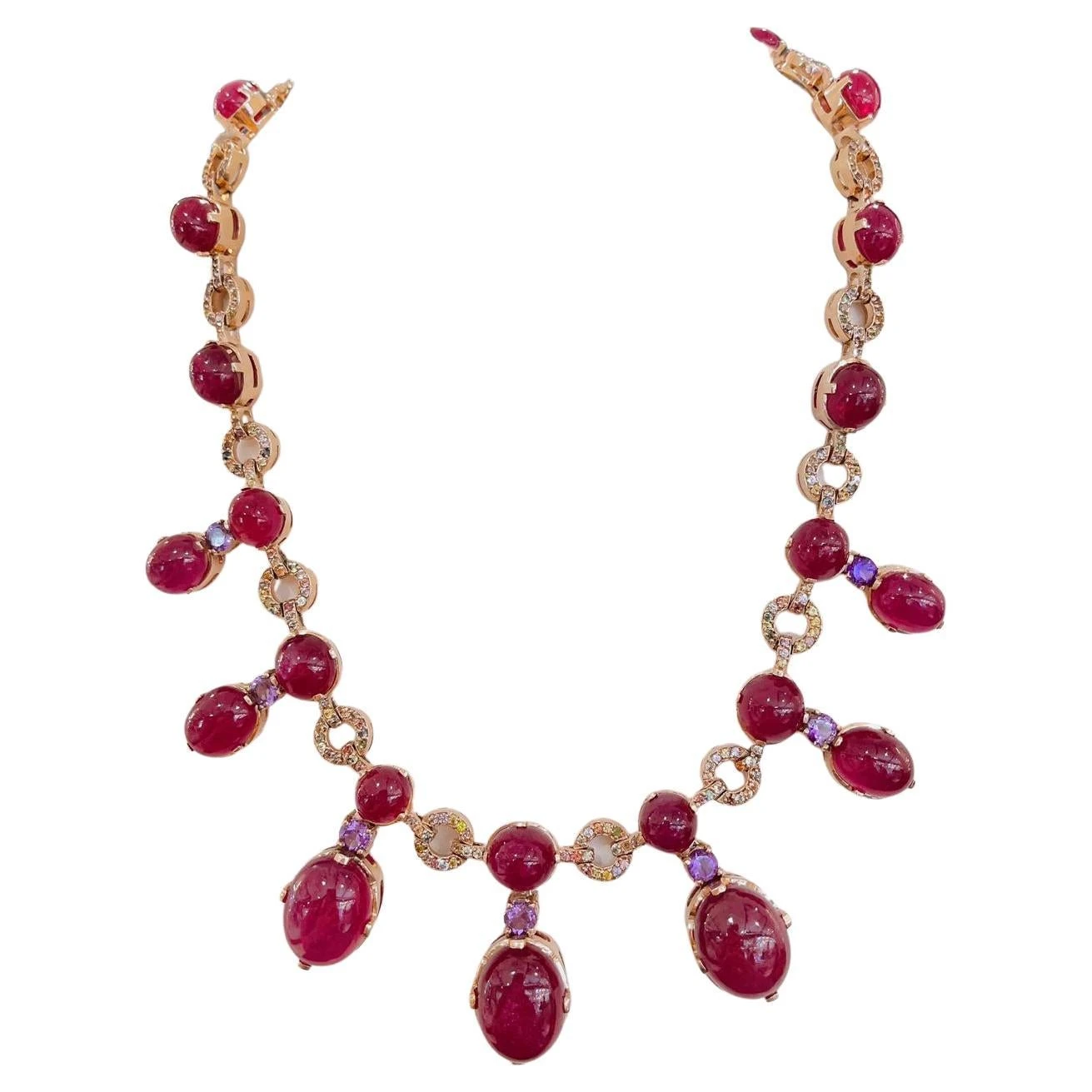 Bochic “Capri” Ruby, Amethyst & Sapphire Necklace Set In 22k Gold & Silver 3 Bochic “Capri” Ruby, Amethyst & Sapphire Necklace Set In 22k Gold & Silver