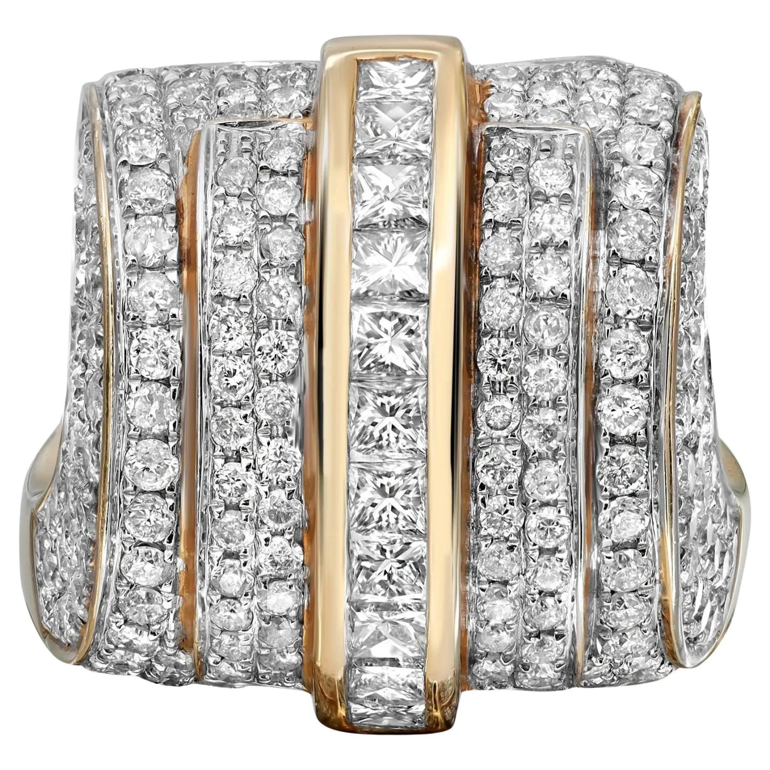 2.17cttw Princess And Round Cut Diamond Cocktail Ring 14k Yellow Gold 3 2.17cttw Princess And Round Cut Diamond Cocktail Ring 14k Yellow Gold