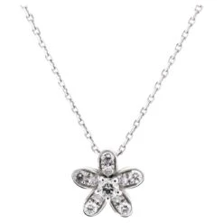 Van Cleef & Arpels Socrate Flower Pendant Necklace 18k White Gold And Diamonds