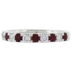 Unknown 14k Gold 0.80ct Alternating Round Brilliant Ruby & Diamond Prong Stack Band Ring