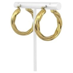 Unknown 18 Karat Yellow Gold Ladies Polished Twisted Hoop Earrings, Italy