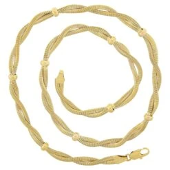 Unknown Italian 14k Gold Braided Snake Link Chain Necklace With Polished Sections