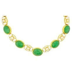 Unknown GIA Certified Jade Necklace With Diamonds 22.50 Carats Total 18k Gold