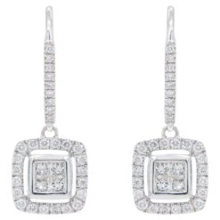Unknown Diamond Dangle Earrings 1.02 Carats 14k White Gold