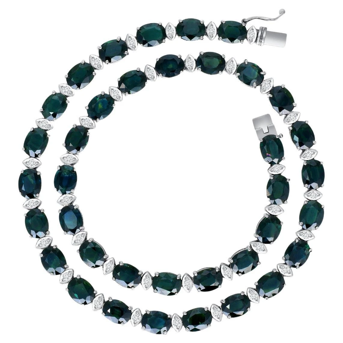 Unknown GIA 95.66 Carat Natural Blue Green Sapphire 14k White Gold Necklace 3 Unknown GIA 95.66 Carat Natural Blue Green Sapphire 14k White Gold Necklace