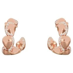 18k Rose Gold Half Hoop Earrings With Round Cut Diamonds