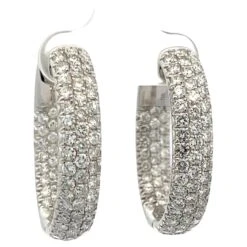 Unknown 4.60 Ctw Diamond Oval In & Out Hoop Earrings 18 Karat White Gold