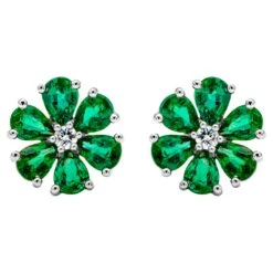 Roman Malakov 1.84 Carats Total Pear Shape Green Emerald & Diamond Stud Earrings