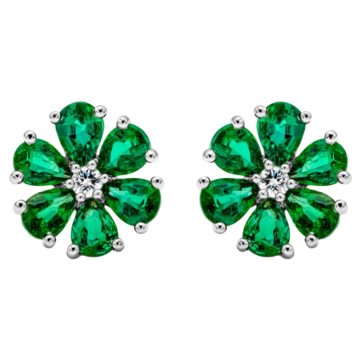Roman Malakov 1.84 Carats Total Pear Shape Green Emerald & Diamond Stud Earrings 3 Roman Malakov 1.84 Carats Total Pear Shape Green Emerald & Diamond Stud Earrings