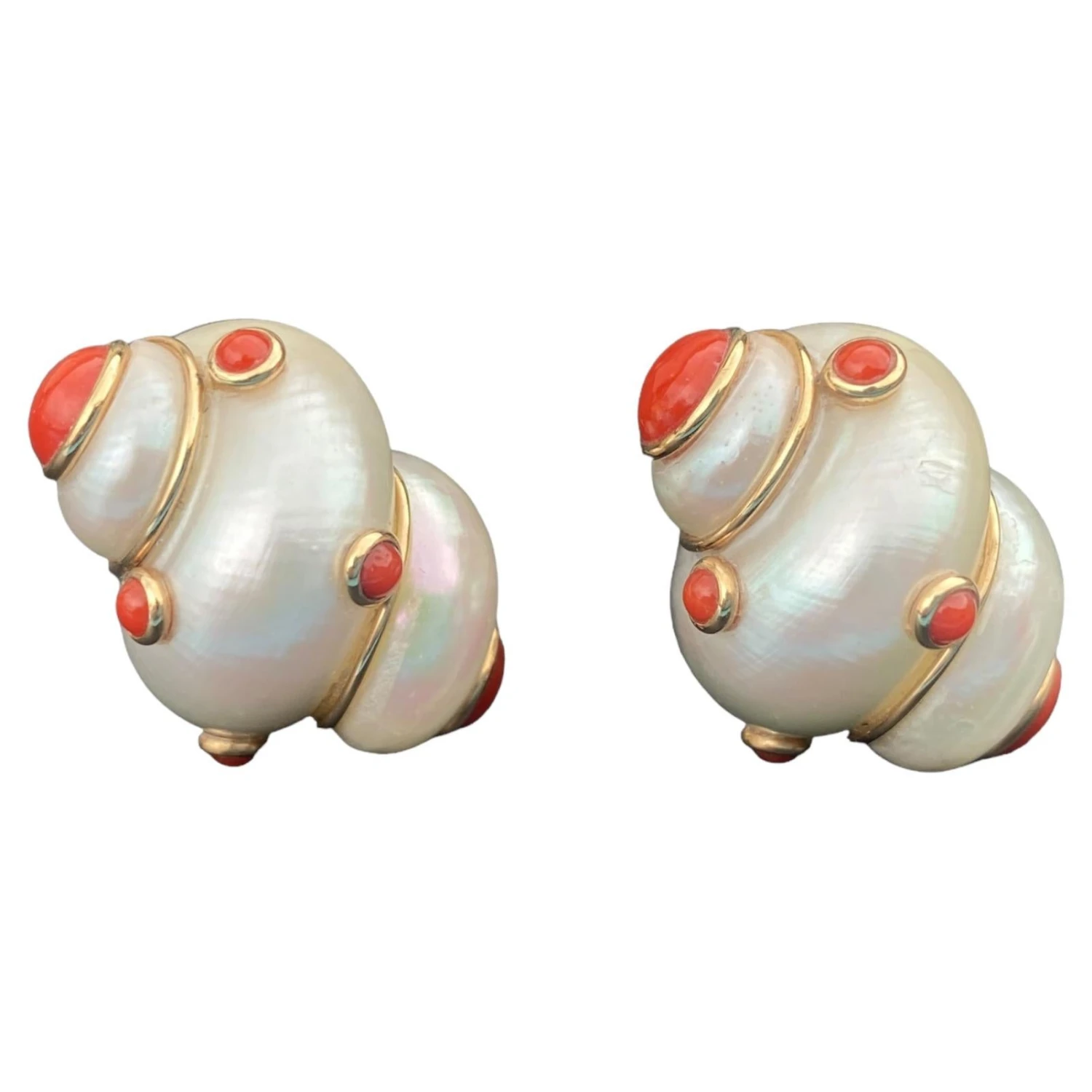 Unknown 14k Conch Shell Coral Pearl Earrings 3 Unknown 14k Conch Shell Coral Pearl Earrings