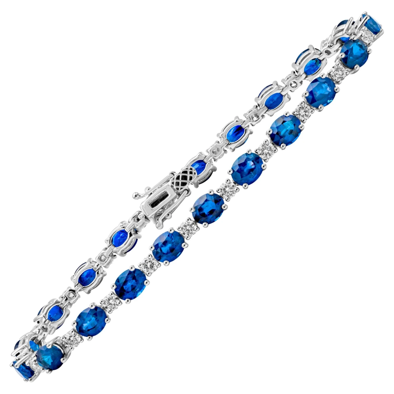 Roman Malakov 12.56 Carat Total Oval Cut Blue Sapphire & Diamond Tennis Bracelet 3 Roman Malakov 12.56 Carat Total Oval Cut Blue Sapphire & Diamond Tennis Bracelet